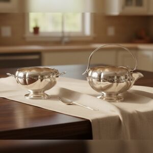 VENETIAN COPPER Vintage Scalloped Cream & Sugar Set